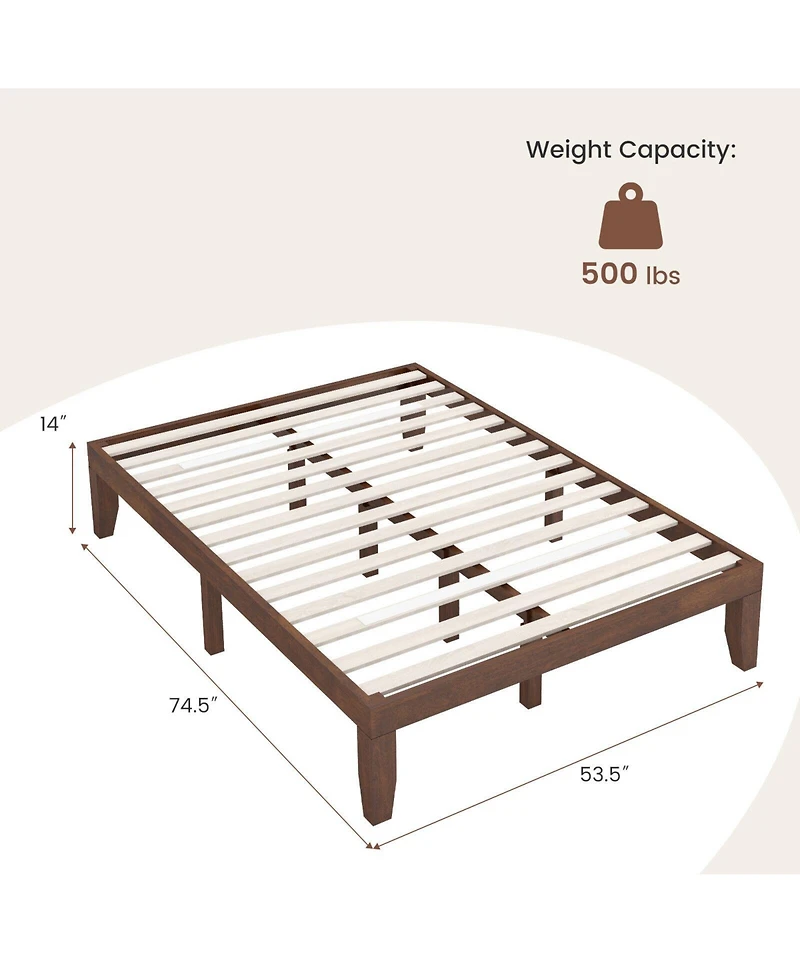 Gouun 14 Inch Full Size Wood Platform Bed Frame with Wood Slat Support