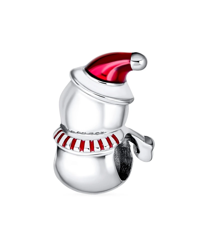 Bling Jewelry Christmas Charm Bead Red Santa Hat & Snowman for Bracelet Sterling Silver