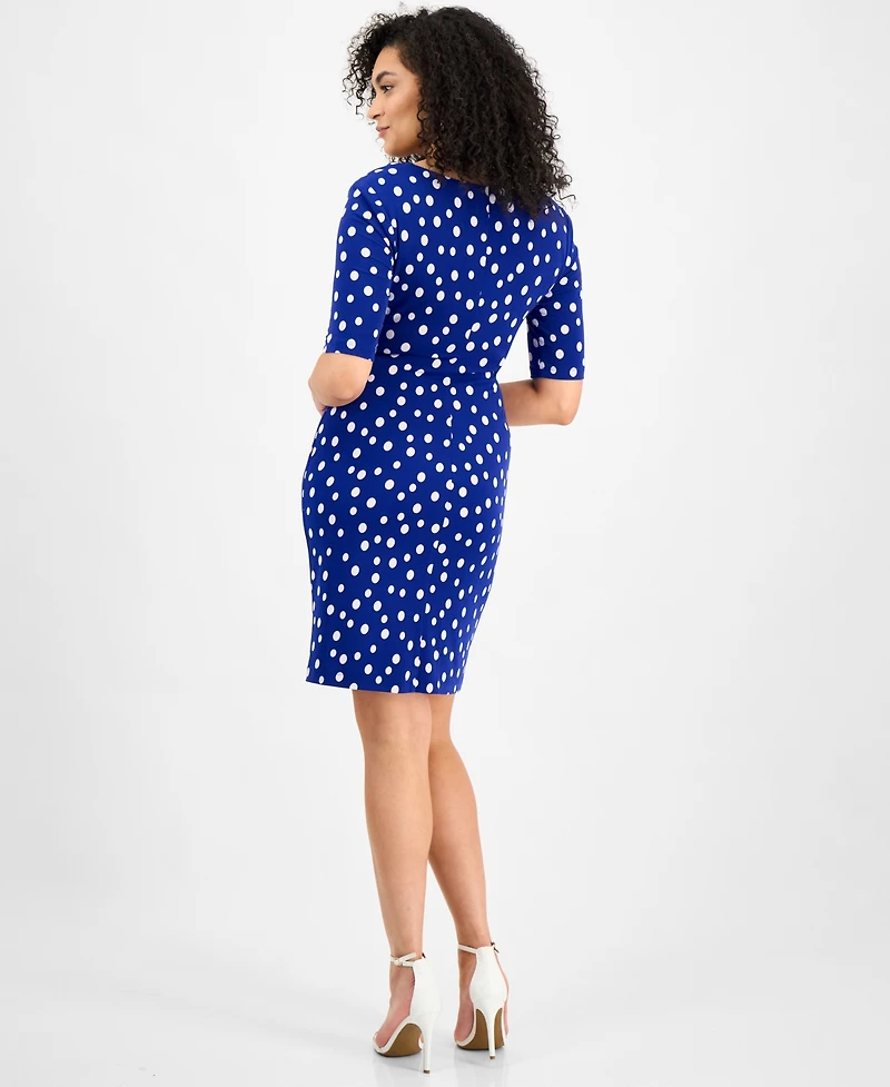 Connected Women's Polka-Dot Drape-Neck Sheath Dress