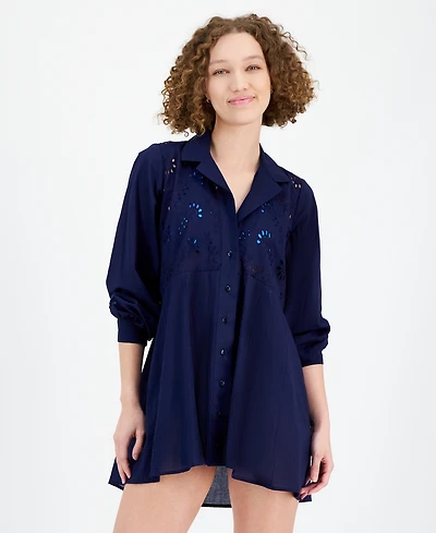 Raviya Women's Eyelet Button-Down Cover-Up