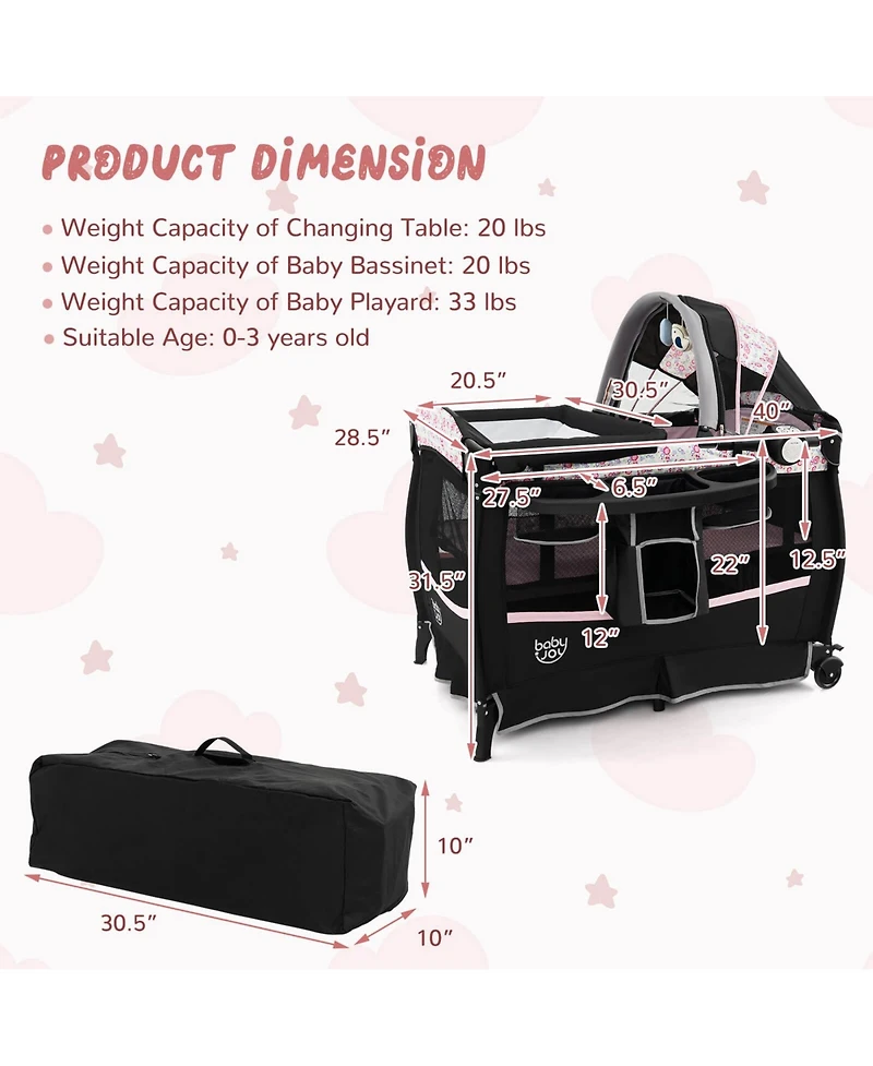 Costway Pack & Play Baby Diaper Changing Table 4 in 1 Portable Foldable with Mattress Carrying Bag
