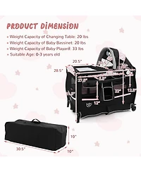 Costway Pack & Play Baby Diaper Changing Table 4 in 1 Portable Foldable with Mattress Carrying Bag