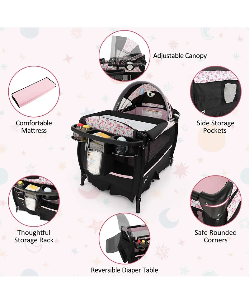 Costway Pack & Play Baby Diaper Changing Table 4 in 1 Portable Foldable with Mattress Carrying Bag