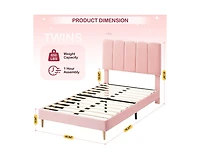 gaomon Pink Twin Bed Frame, Velvet Upholstered Platform Bed Frame with Headboard, Strong Wooden Slats, Noise-Free,No Box Spring Needed, Easy Assembly