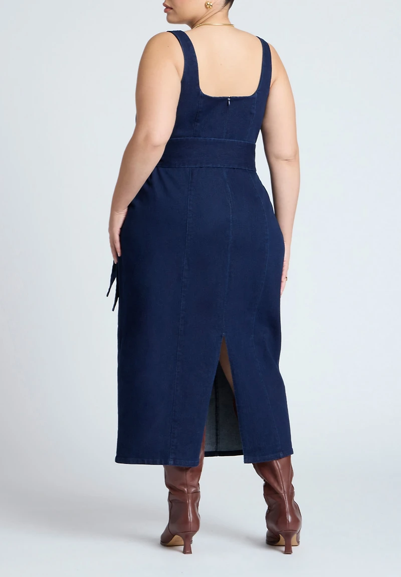 Eloquii Women's Tie Detail Denim Midi Dress