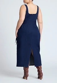 Eloquii Women's Tie Detail Denim Midi Dress