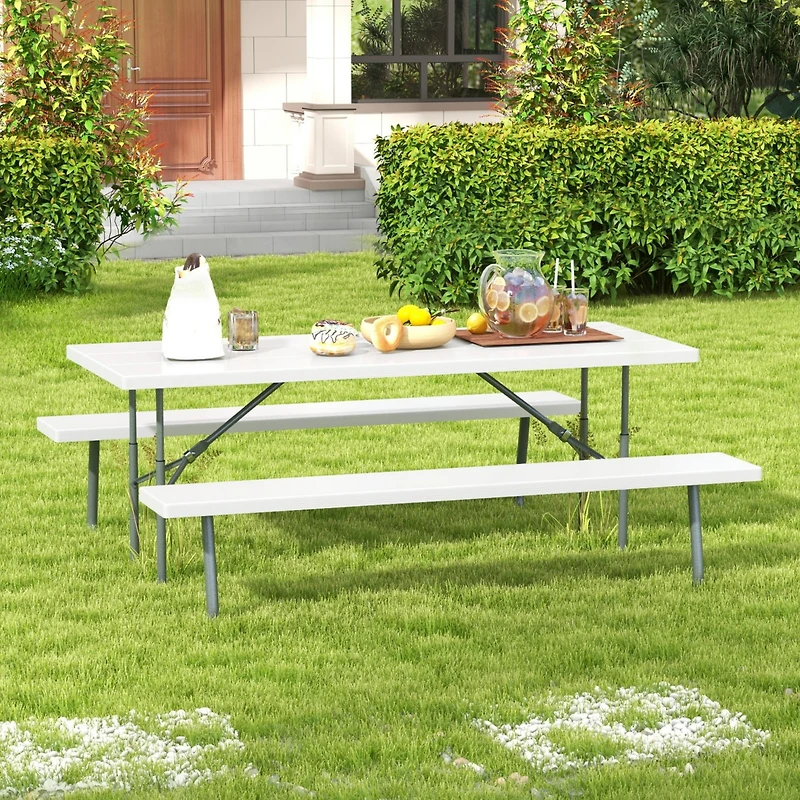 Folding Picnic Table Set with Metal Frame and All-Weather Hdpe Tabletop
