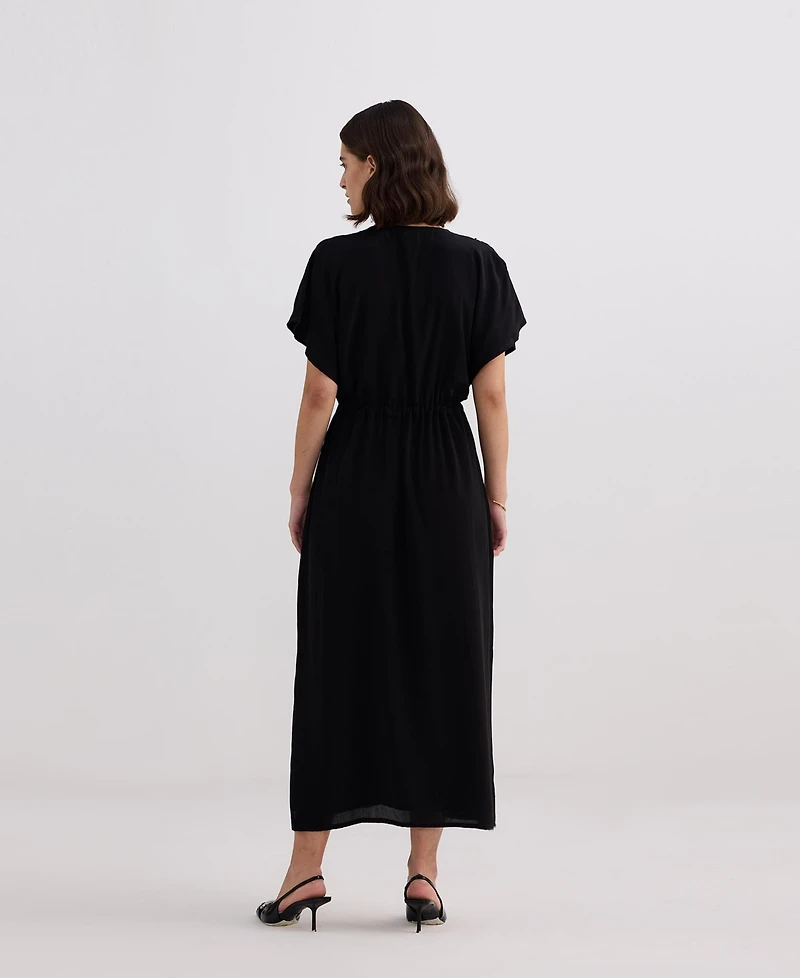 Reistor Women's V-neck Gathered Maxi Dress Black