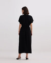 Reistor Women's V-neck Gathered Maxi Dress Black