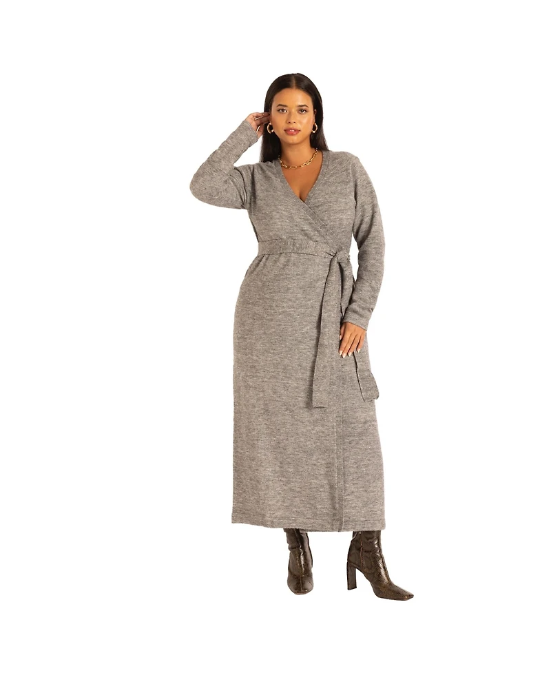 Eloquii Women's Plus Sweater Wrap Dress