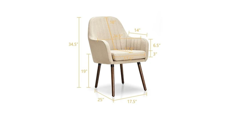 Slickblue Set of 2 Retro Grey Linen Upholstered Accent Chair with Stylish Wood Legs