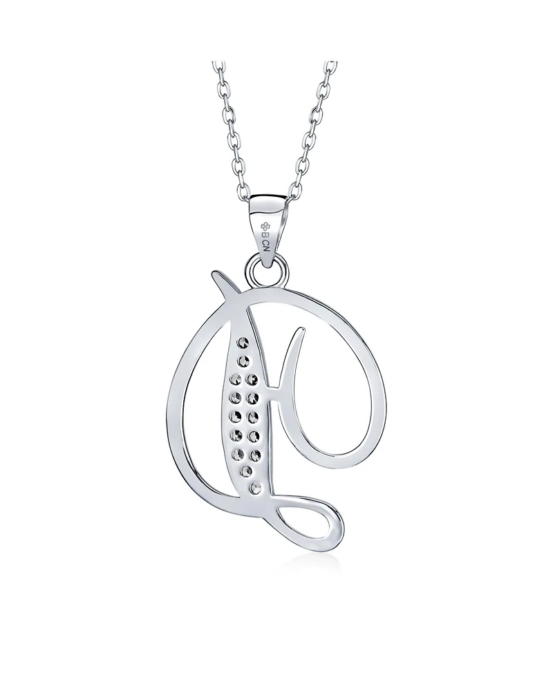 Bling Jewelry Script Alphabet Initial Pendant Necklace with Pave Cz - Sterling Silver