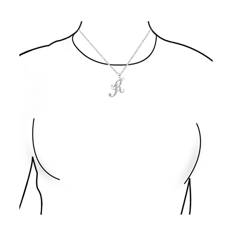 Bling Jewelry Script Alphabet Initial Pendant Necklace with Pave Cz - Sterling Silver