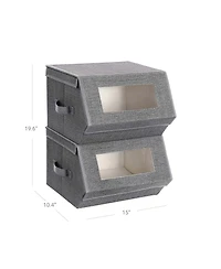 Slickblue Stackable Storage Bins with Clear Windows, Magnetic Lid, and Side Handles for Easy Access Set of 2