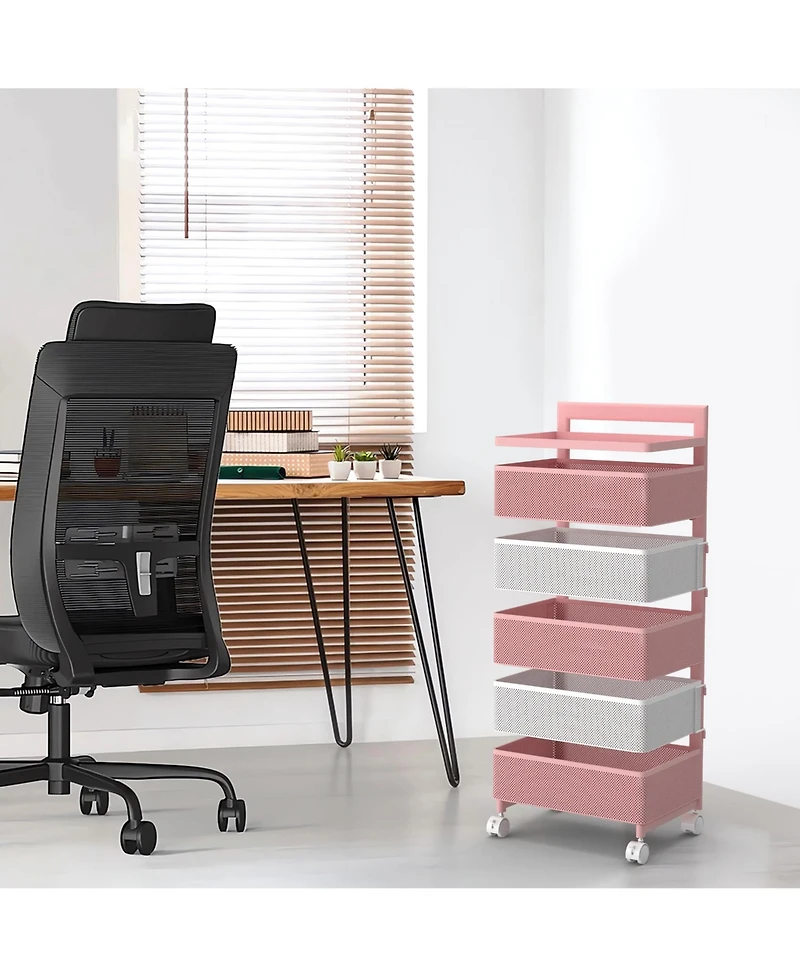 4 Tier Metal Utility Cart with Lockable Wheels, Rotating Shelf Household Organization Rack Corner