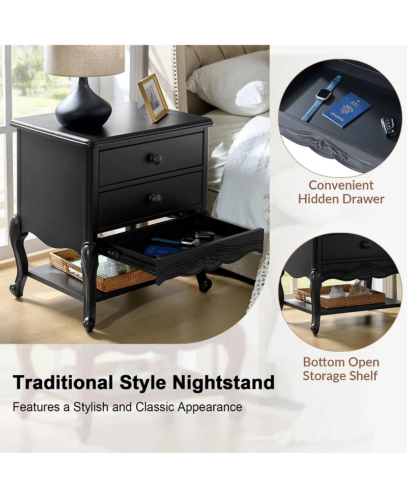 Hulala Home Penny Traditional Nightstand with Solid Wood Legs