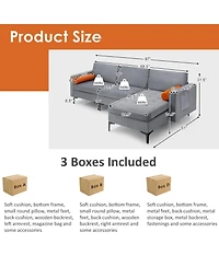 Gouun Modular L-shaped 3-Seat Sectional Sofa with Reversible Chaise and 2 Usb Ports