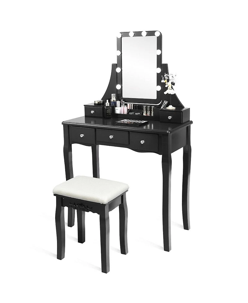 Gouun 10 Dimmable Bulbs Vanity Dressing Table with 2 Dividers and Cushioned Stool