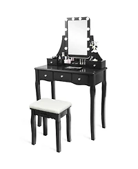 Gouun 10 Dimmable Bulbs Vanity Dressing Table with 2 Dividers and Cushioned Stool