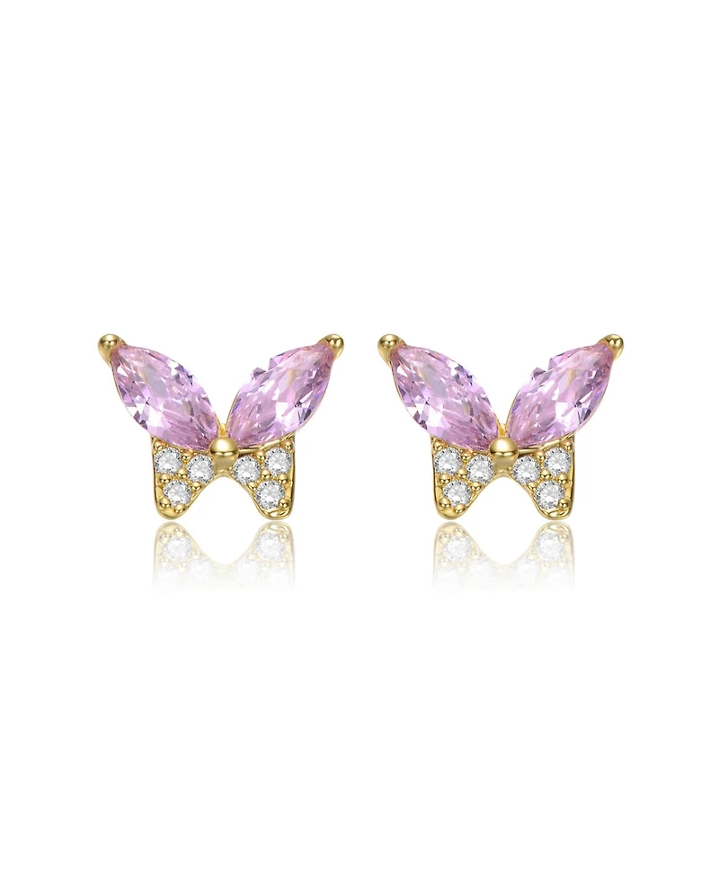 GiGiGirl 14k Gold Plated with Pink Cubic Zirconia Butterfly Stud Earrings