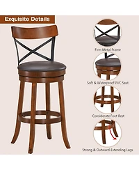 Gouun Set of 2 Bar Stools 360-Degree Swivel Dining Bar Chairs with Rubber Wood Legs-29.5 inch