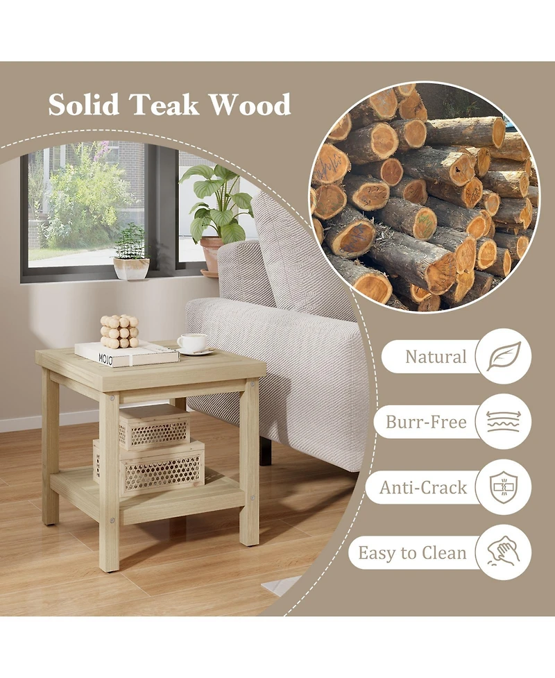 Gouun 2-Tier Outdoor Side Table with Shelf for Porch Deck Garden