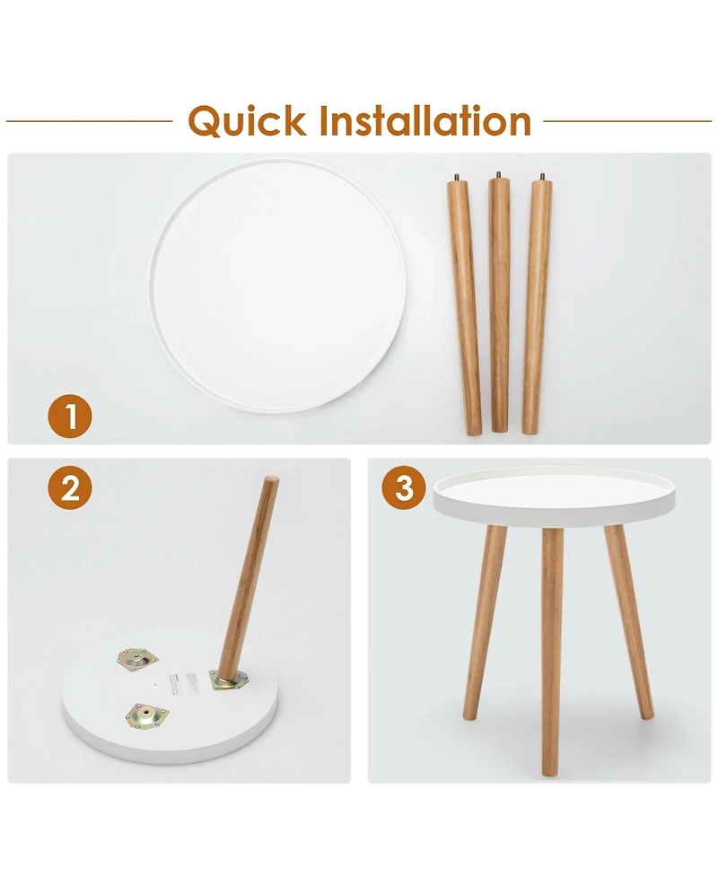 Gouun Round Side Sofa Table with Wooden Tray