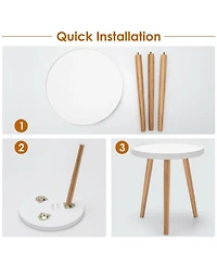 Gouun Round Side Sofa Table with Wooden Tray