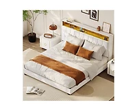 gaomon King Size Bed Frame with Led Lights and Charging Station