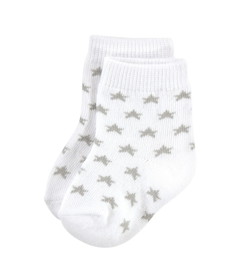Hudson Baby Boys Unisex Cotton Rich Newborn and Terry Socks, Gray Black Stars, 6-12 Months