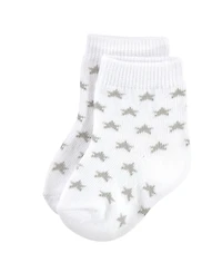 Hudson Baby Boys Unisex Cotton Rich Newborn and Terry Socks, Gray Black Stars, 6-12 Months