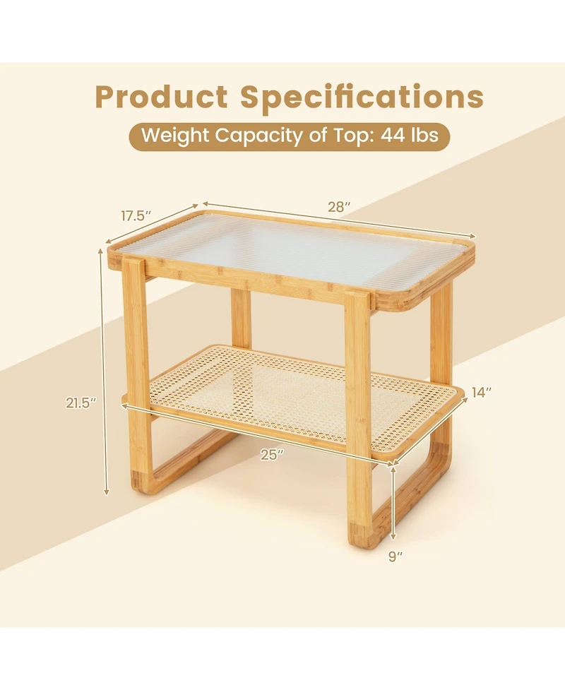 Gouun 2-tier Bamboo Side Table with Glass Top