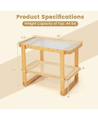 Gouun 2-tier Bamboo Side Table with Glass Top