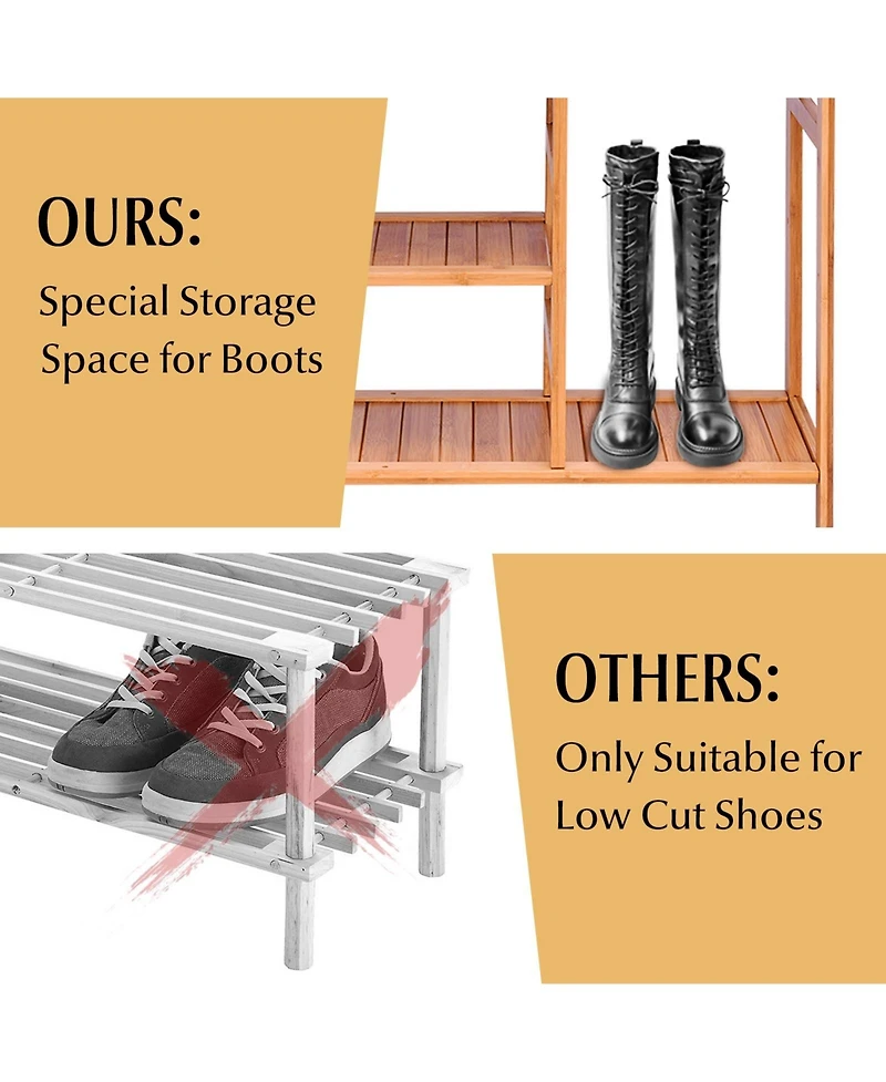 Gouun 4 Tiers Multifunction Bamboo Storage Shoe Rack for Entryway Hallway