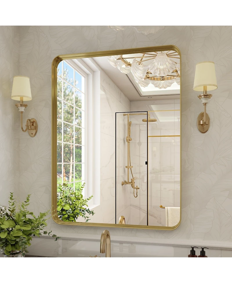 Homlux 30"x40" Gold Deep Frame Bathroom Mirror with Modern Rounded Corners, Horizontal or Vertical Hang