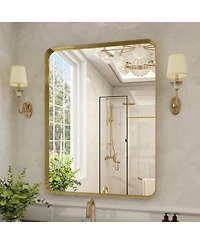 Homlux 30"x40" Gold Deep Frame Bathroom Mirror with Modern Rounded Corners, Horizontal or Vertical Hang
