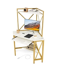Gouun Space-Saving Corner Computer Desk with with Hutch and Keyboard Tray