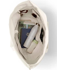 Lands' End Large Natural 5 Pocket Zip Top Long Handle Canvas Tote Bag