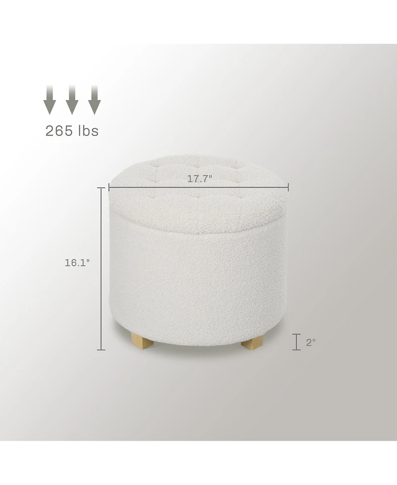 Homcom 18" Round Ottoman with Storage, Footstool with Lid, Wood Legs,