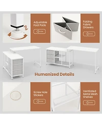 Gouun L-shaped Computer Desk with Power Outlet for Working Studying Gaming