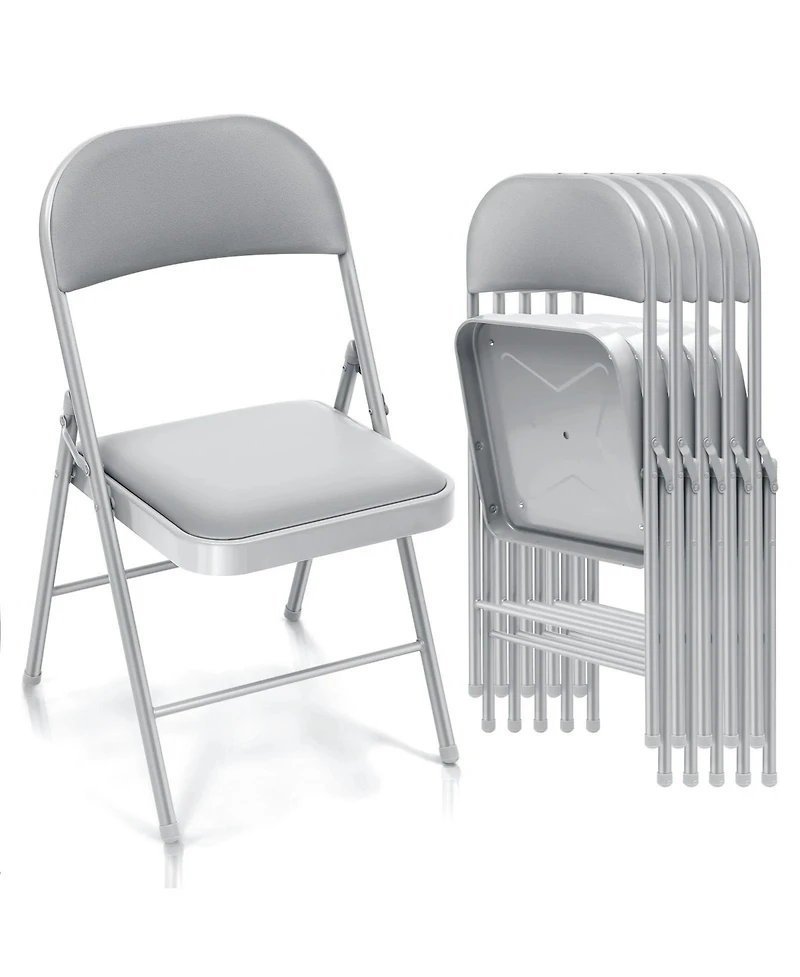 6-Pack Folding Chair Set with Vinyl Padded Seat for Outdoor & Indoor