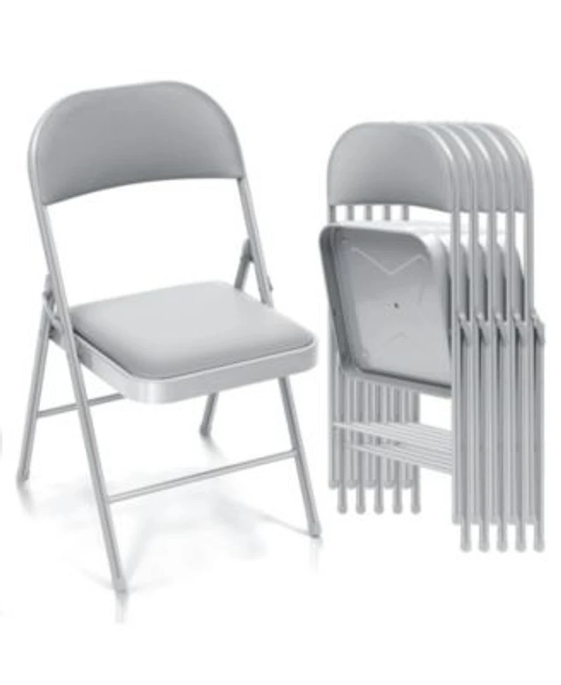 6 Pack Folding Chair Set With Vinyl Padded Seat For Outdoor Indoor