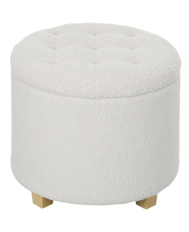 Homcom 18" Round Ottoman with Storage, Footstool with Lid, Wood Legs,