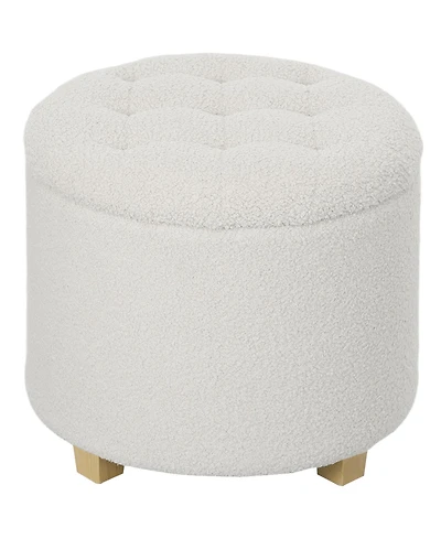 Homcom 18" Round Ottoman with Storage, Footstool with Lid, Wood Legs,