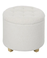 Homcom 18" Round Ottoman with Storage, Footstool with Lid, Wood Legs,