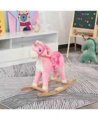 Qaba Kids Rocking Horse, Ride on Unicorn w/ Wooden Base, Tail Wag & Sounds