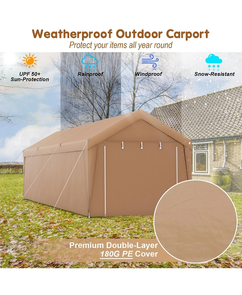 Gouun 10 x 20 Feet Portable Garage Tent Carport with Galvanized Steel Frame-with Sidewall