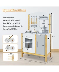 Kids Play Kitchen Set Toddler Pretend Cooking Set w/ Cabinet&Accessories
