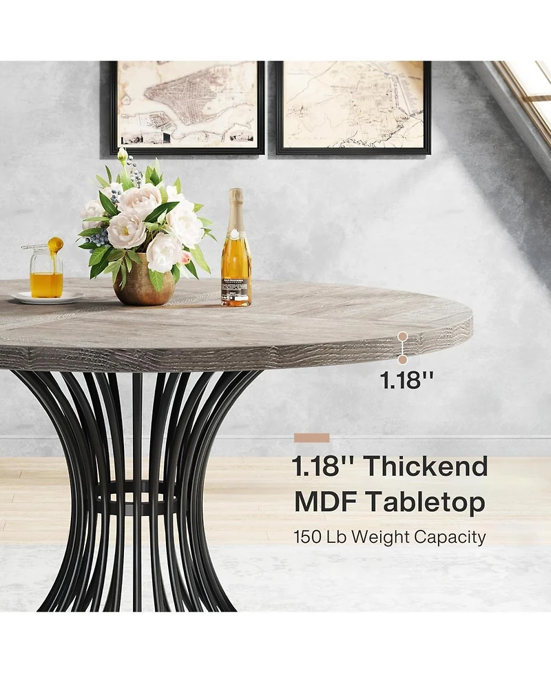 Tribesigns Round Dining Table for 4-6 People, 47-Inch Farmhouse Dinning Room Circle Kitchen Table, Industrial Dinner with Metal Base K