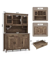 Gouun Kitchen Freestanding Hutch Cabinet with Microwave Countertop
